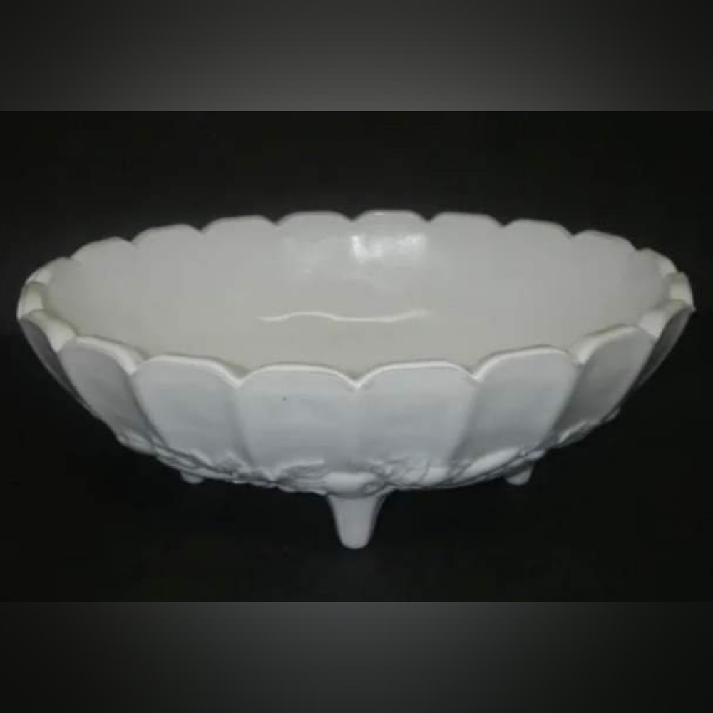 Indiana Glass Co. 1940s Milk Glass Oval 4-Legged Fruit Bowl